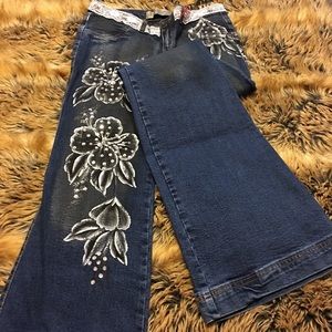 Virgin Only stretch print/sequin jeans NWT